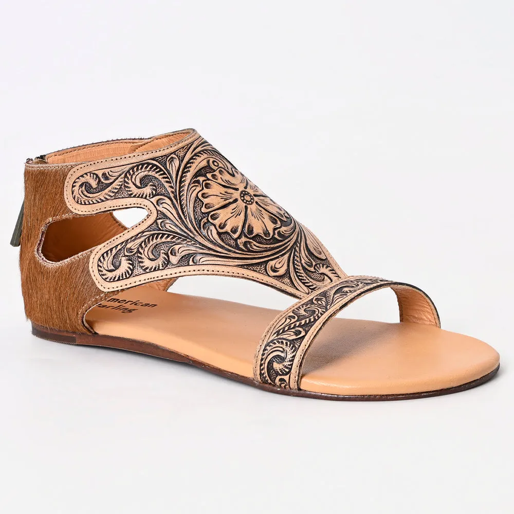 American Darling ADFT144B Hand tooled carved genuine leather sandal footwear flip flop