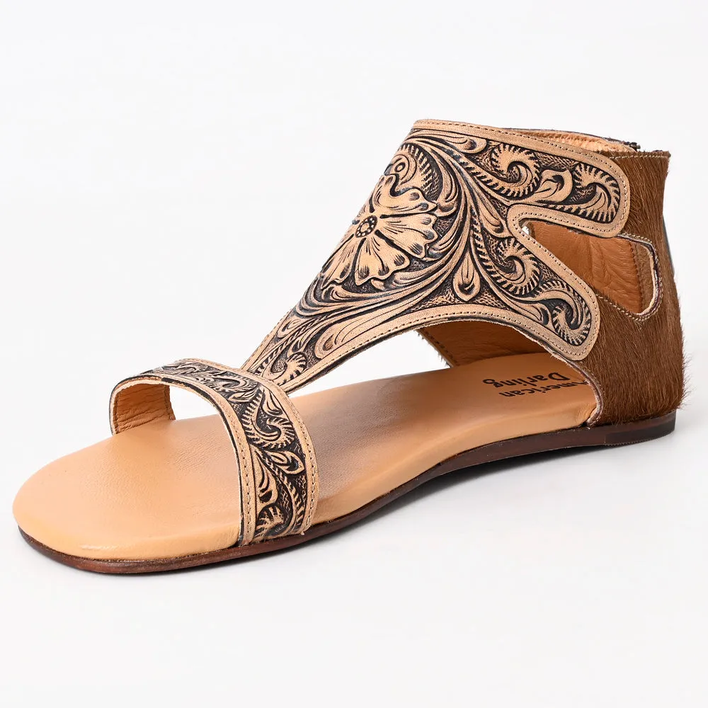 American Darling ADFT144B Hand tooled carved genuine leather sandal footwear flip flop