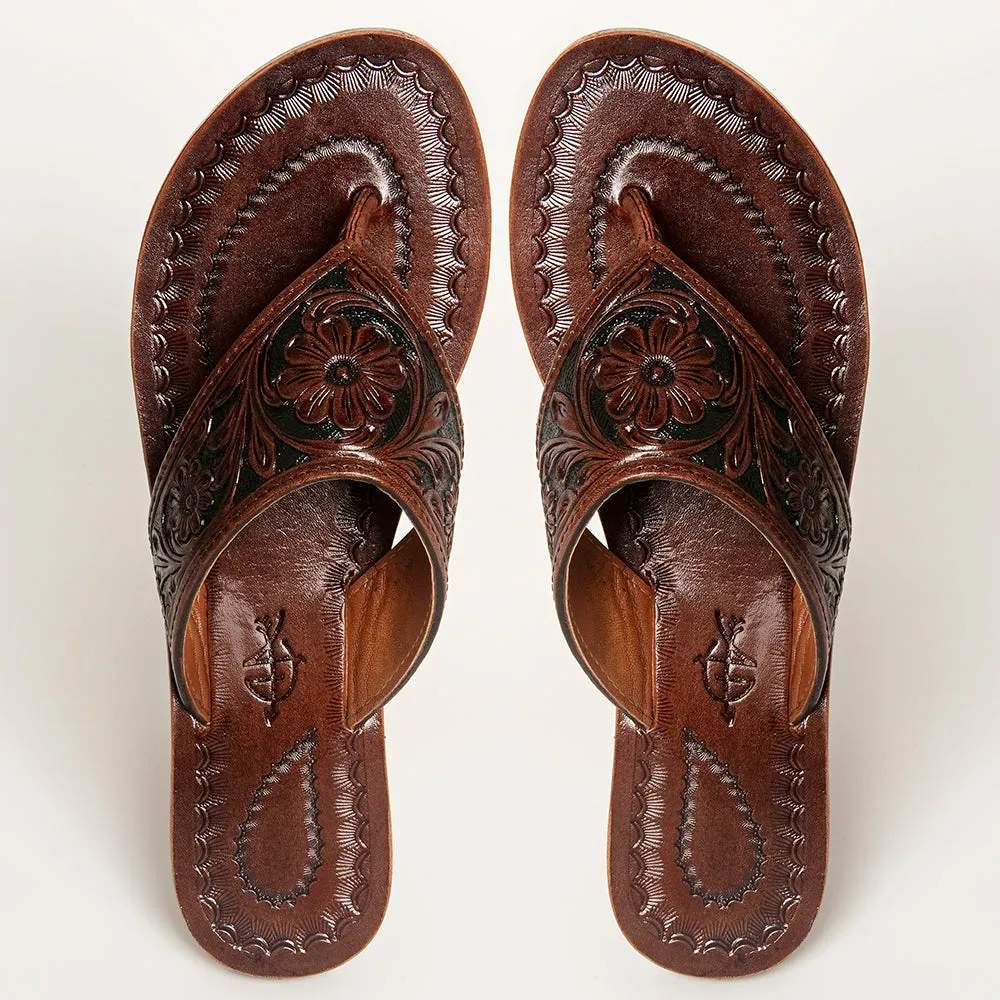 American Darling ADFTE104B Hand tooled carved genuine leather sandal footwear flip flop