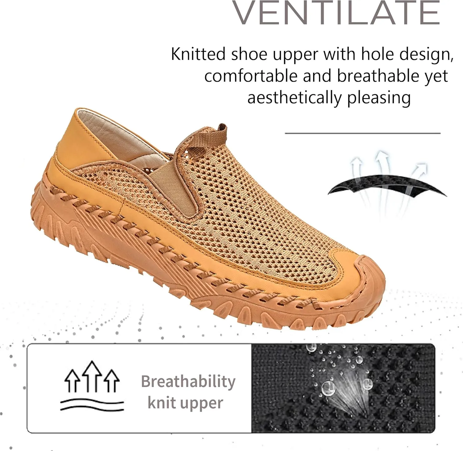 Asifn Mens Mesh Loafers Outdoor Lightweight Hiking Breathable Comfortable Work Shoes Non-Slip Driving Casual