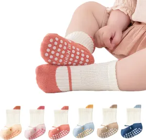 Baby Toddler Non-Skid Crew Socks Non Slip Socks Girl Boy Newborn Infant First Walking Floor Socks 6 Pairs