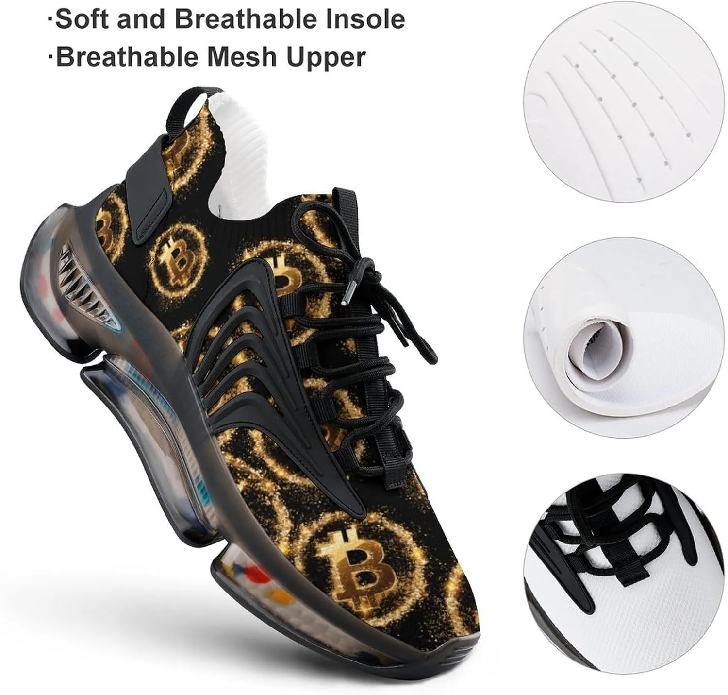 Bitcoin Men's Running Shoes Lightweight Breathable Walking Sneakers for Women