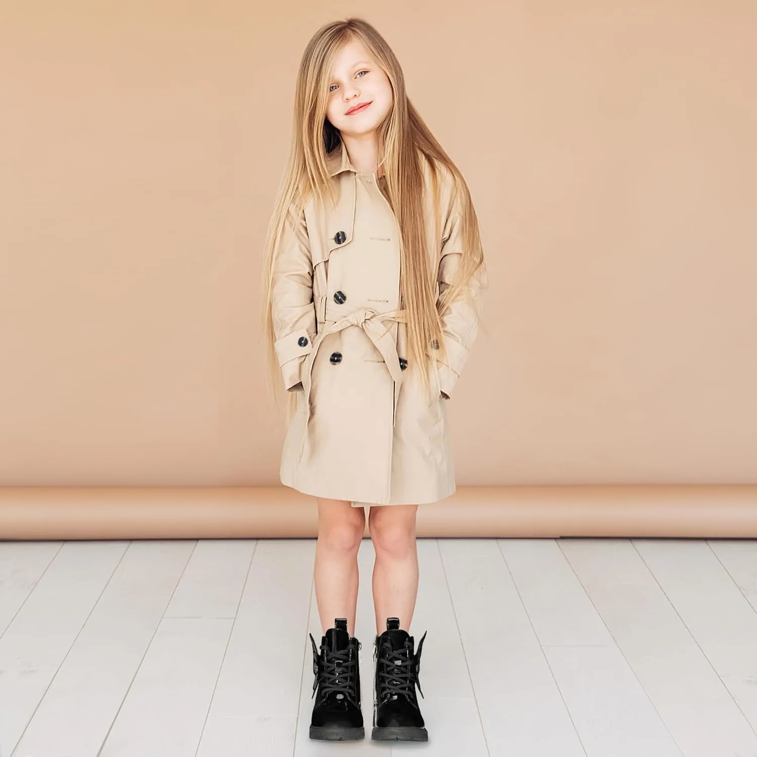 Boys Girls Combat Boots Fashion Rhinestone Wings Side Zipper Waterproof Comfortable Dress Combat Boots