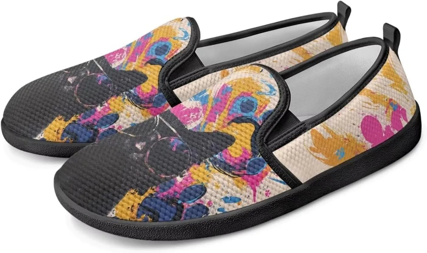 Cat Print Flat Shoes for Women Mesh Slip On Low Top Sneakers Fashion Breathable Casual Loafers for Work