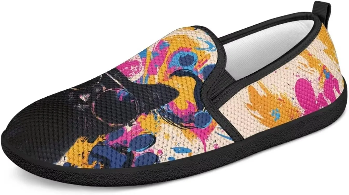 Cat Print Flat Shoes for Women Mesh Slip On Low Top Sneakers Fashion Breathable Casual Loafers for Work