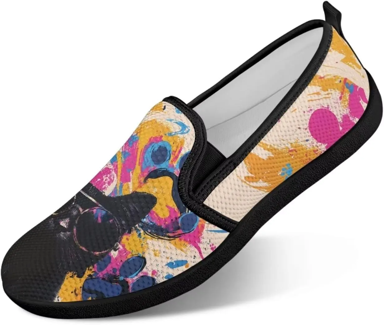 Cat Print Flat Shoes for Women Mesh Slip On Low Top Sneakers Fashion Breathable Casual Loafers for Work
