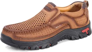 CHICLOVEY Men's Breathable Camping Backpacking Shoes Lightweight Slip On Loafers Brown 42