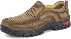 CHICLOVEY Men's Breathable Camping Backpacking Shoes Lightweight Slip On Loafers Khaki 45