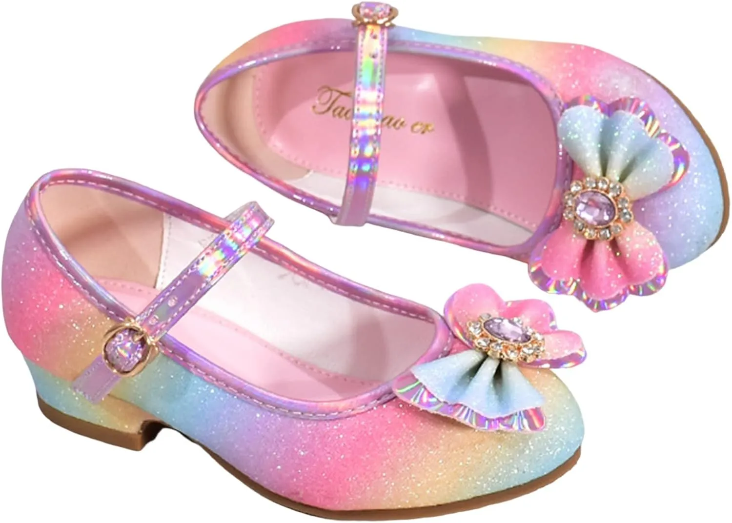 Colorful Bowknot Shiny Dress Shoes for Girls Kids Sparkly Ballet Flats Princess Rainbow School Wedding Party Shoes