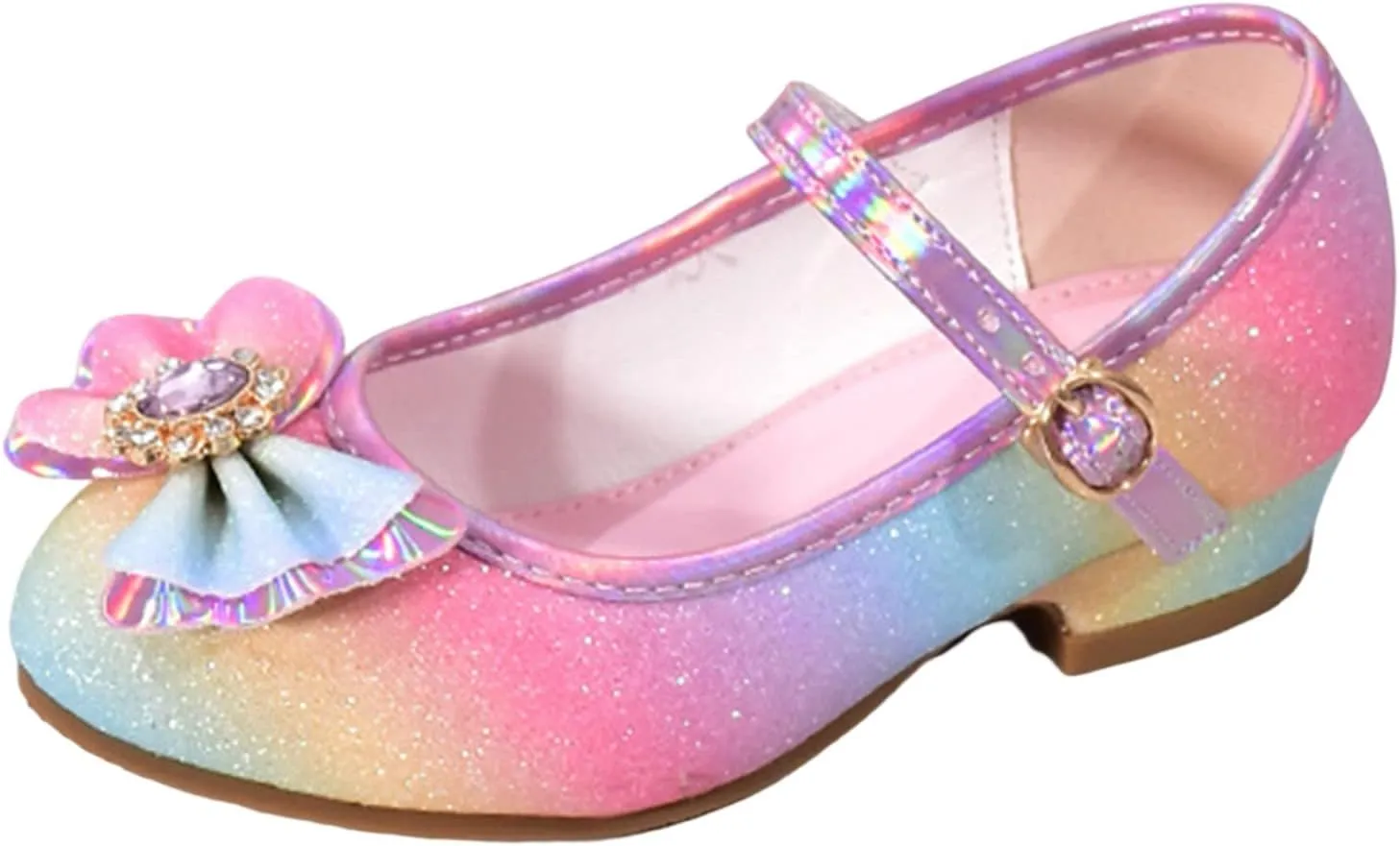 Colorful Bowknot Shiny Dress Shoes for Girls Kids Sparkly Ballet Flats Princess Rainbow School Wedding Party Shoes