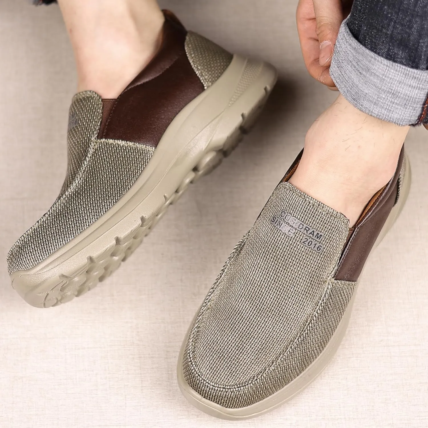 COSIDRAM Mens Casual Slip on Loafers Shoes Breathable Comfortable Non Slip Soft Walking Shoes Daily Flats