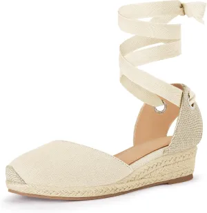Coutgo Girls Espadrille Platform Wedge Sandals Closed Toe Lace Up Ankle Strap Summer Shoes Toddler Little Big Kid