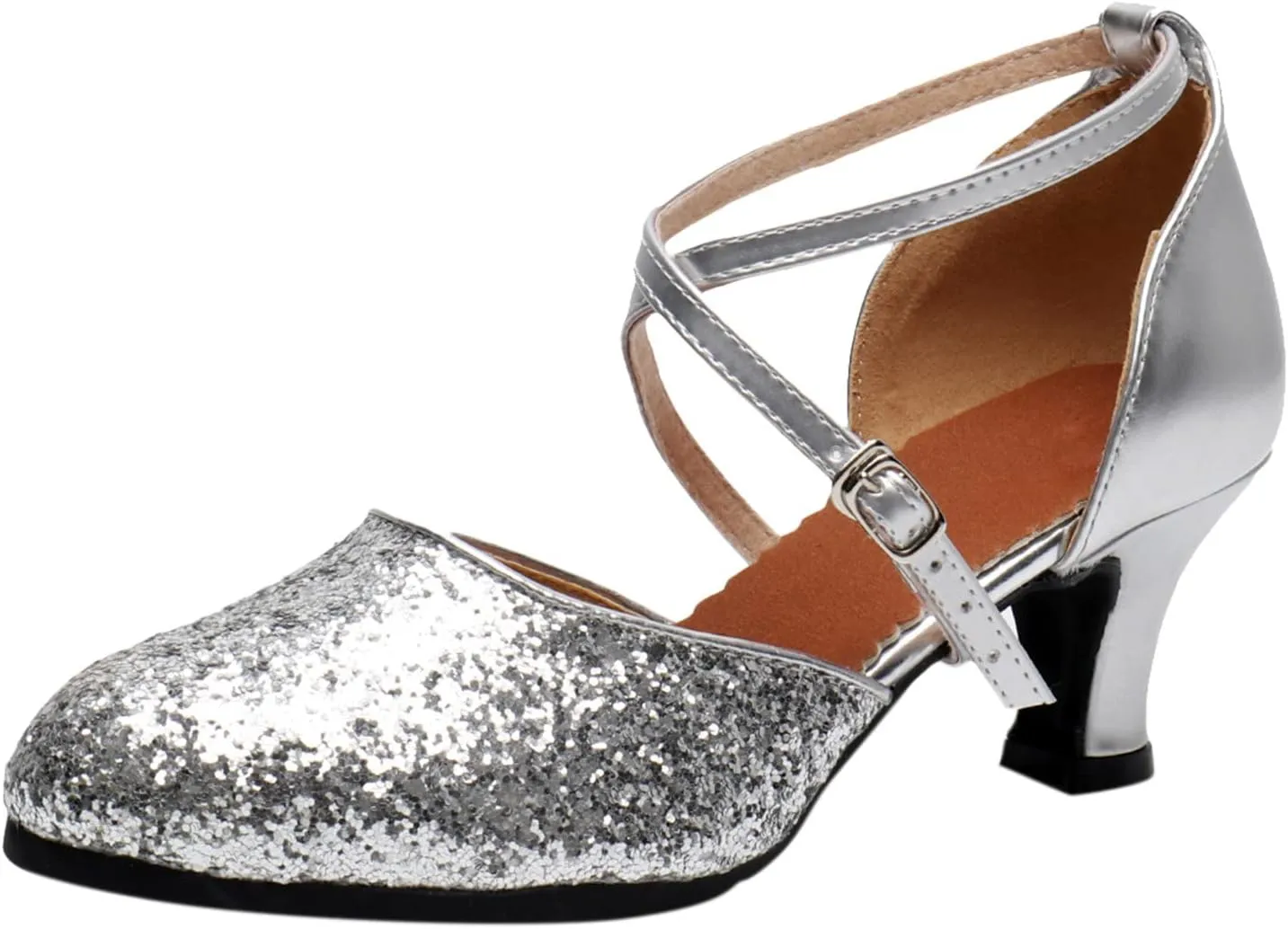 CsgrFagr Women Rhinestone Ballroom Dance Shoes Latin Salsa Performance Dance Shoes Denim Sandals for Women Size 10 (Silver, 6.5)