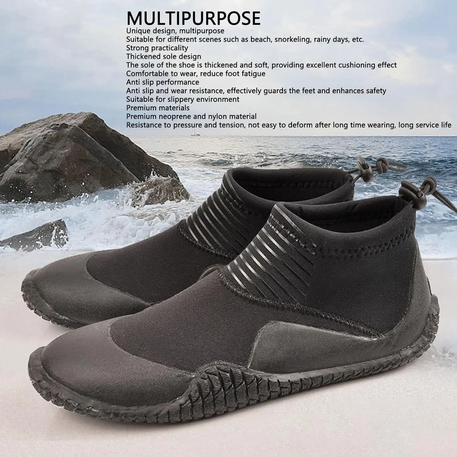 Diving Boots, Neoprene Nylon Beach Water Boots, Thickened Soft Sole Anti Slip Wading Boots, Suitable for Snorkeling, Swimming, Surfing