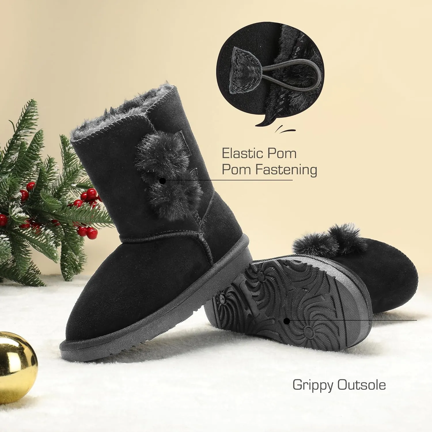 DREAM PAIRS Girls Boots Kids Boys Winter Snow Suede Mid Calf Boots Faux Fur Lined FuzzyChic Kid's Lolly for Little Kid/Big Kid
