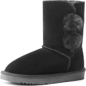 DREAM PAIRS Girls Boots Kids Boys Winter Snow Suede Mid Calf Boots Faux Fur Lined FuzzyChic Kid's Lolly for Little Kid/Big Kid