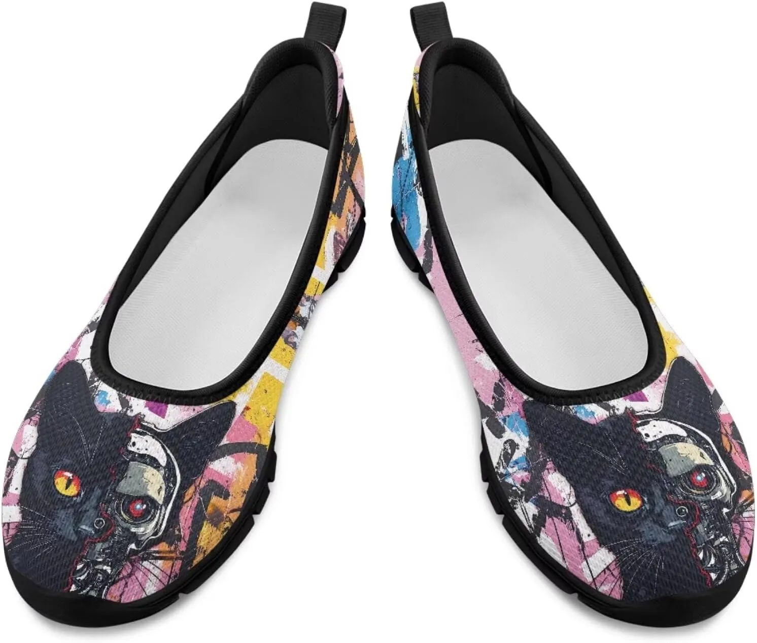 Driving Loafers Cat Print Women Shoes Comfortable Breathable Mesh Sneakers for Walking Running Lightweight Low Cut Tennis Shoe Loafer