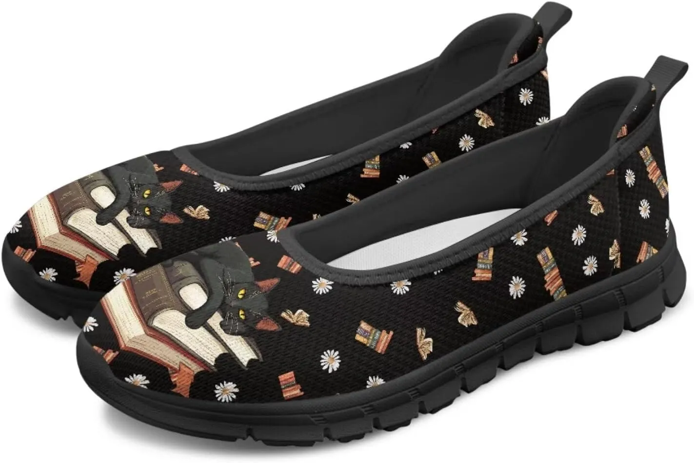 Driving Loafers Cat Print Women Shoes Comfortable Breathable Mesh Sneakers for Walking Running Lightweight Low Cut Tennis Shoe Loafer