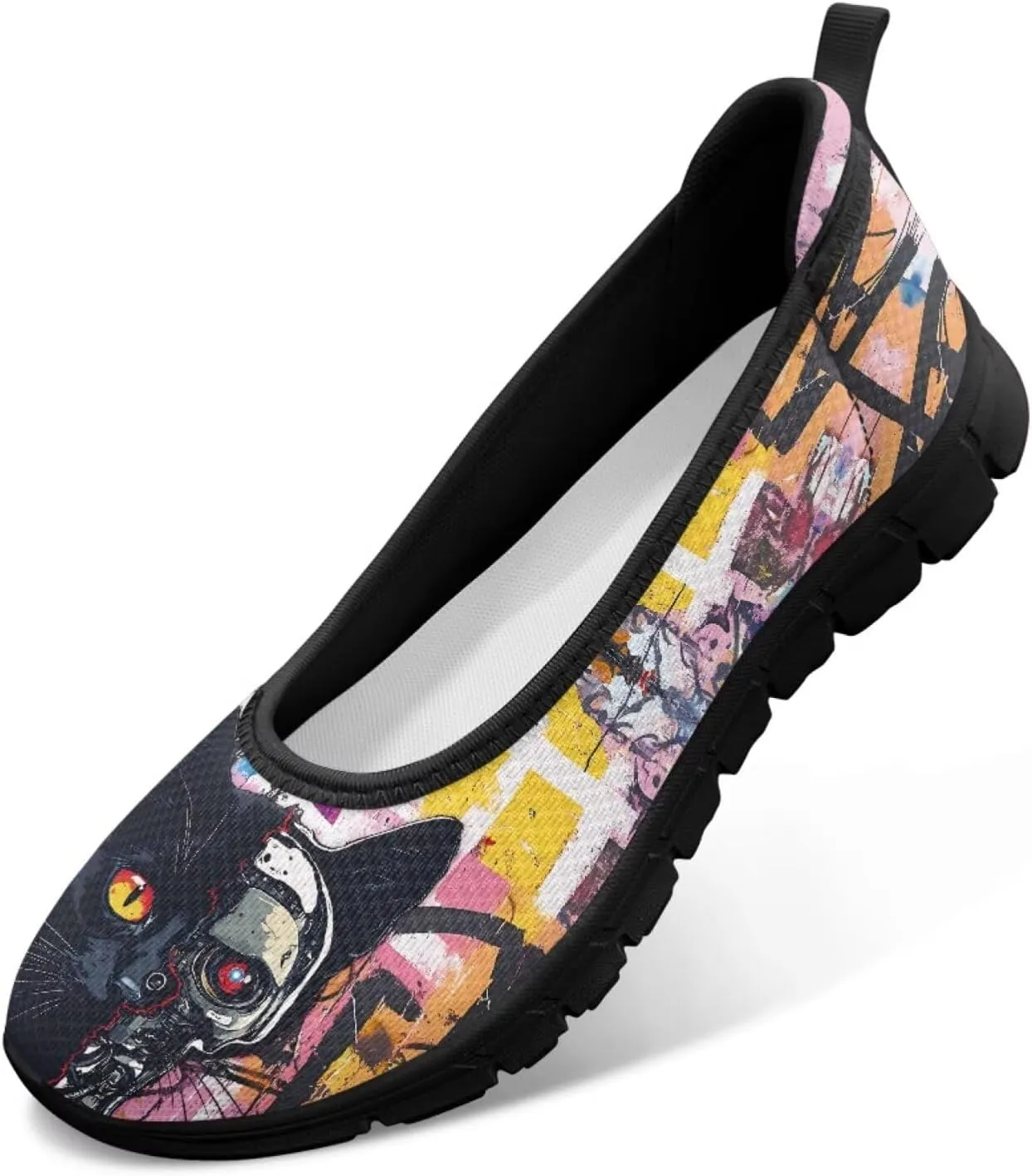 Driving Loafers Cat Print Women Shoes Comfortable Breathable Mesh Sneakers for Walking Running Lightweight Low Cut Tennis Shoe Loafer
