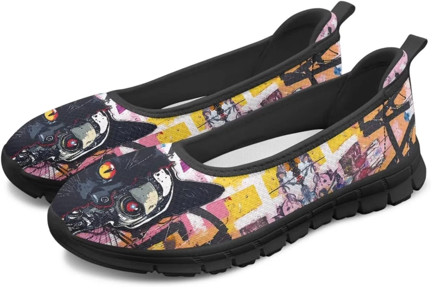 Driving Loafers Cat Print Women Shoes Comfortable Breathable Mesh Sneakers for Walking Running Lightweight Low Cut Tennis Shoe Loafer