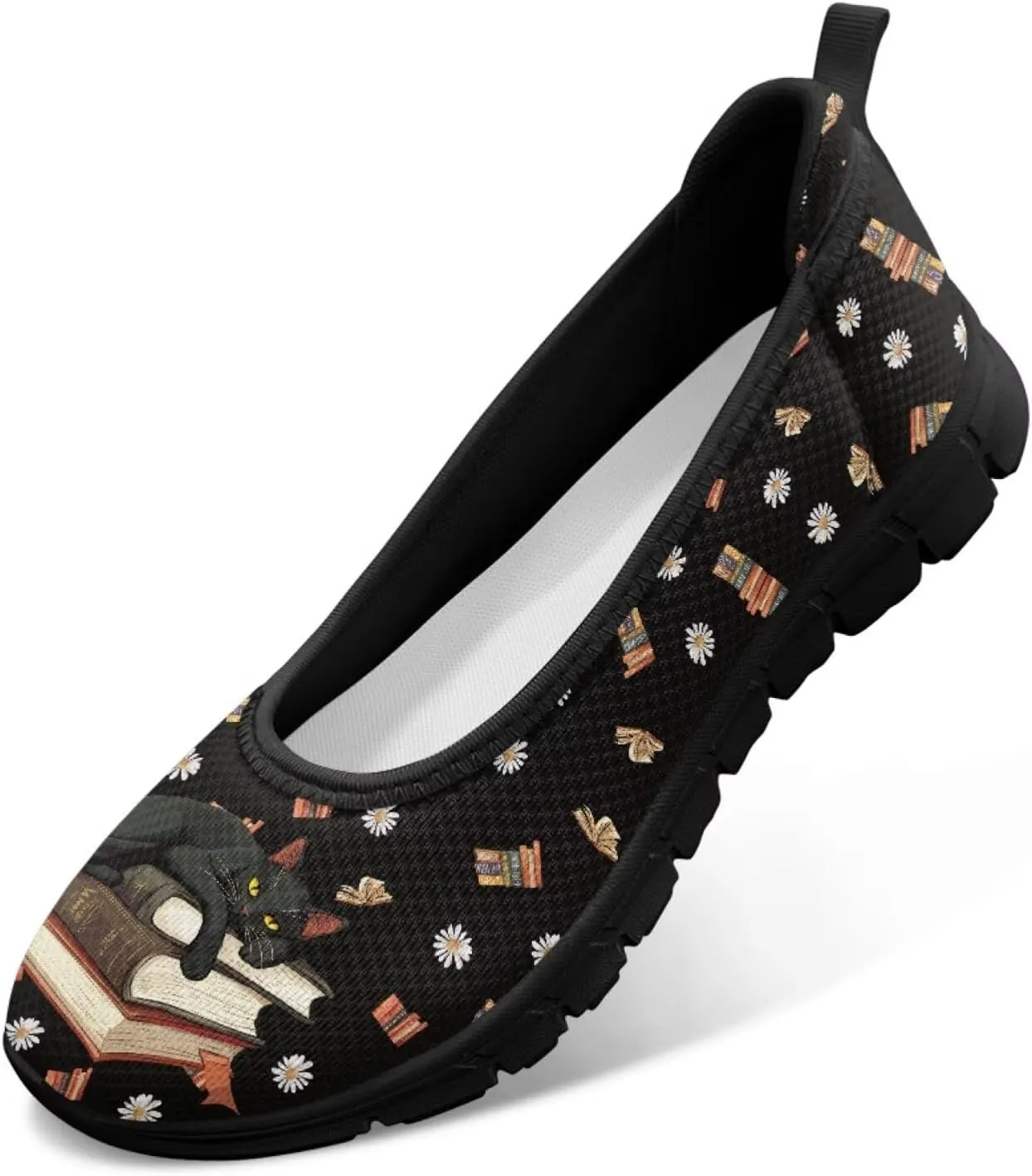 Driving Loafers Cat Print Women Shoes Comfortable Breathable Mesh Sneakers for Walking Running Lightweight Low Cut Tennis Shoe Loafer
