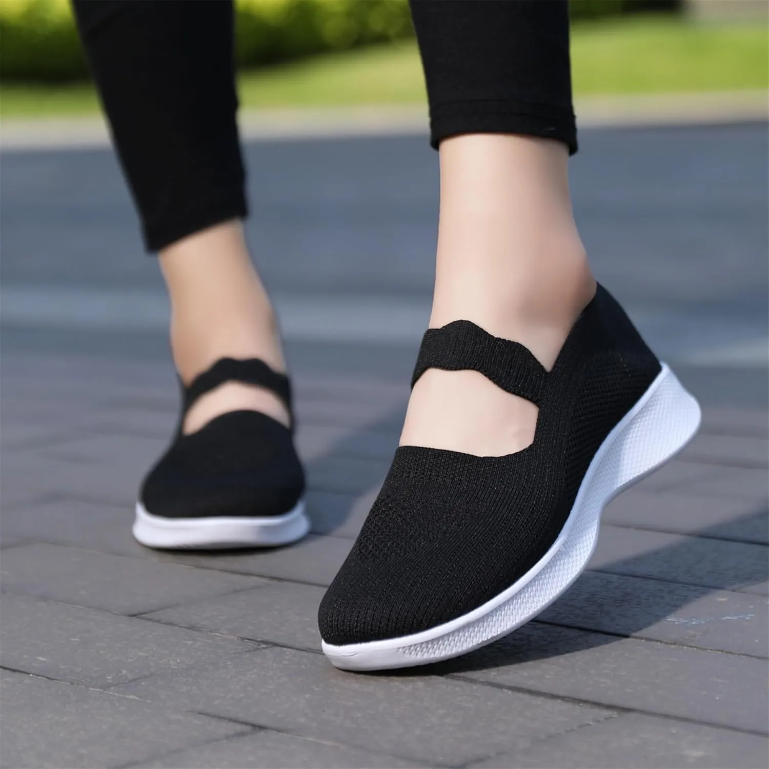 EnllerviiD Women Mary Jane Platform Sneakers Slip On Air Cushion Comfortable Wide Width Lightweight Nurse Shoes Loafers