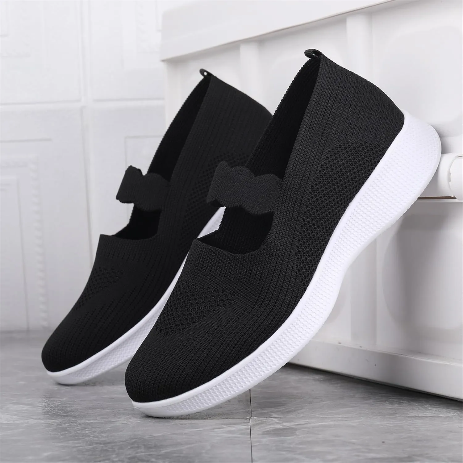 EnllerviiD Women Mary Jane Platform Sneakers Slip On Air Cushion Comfortable Wide Width Lightweight Nurse Shoes Loafers