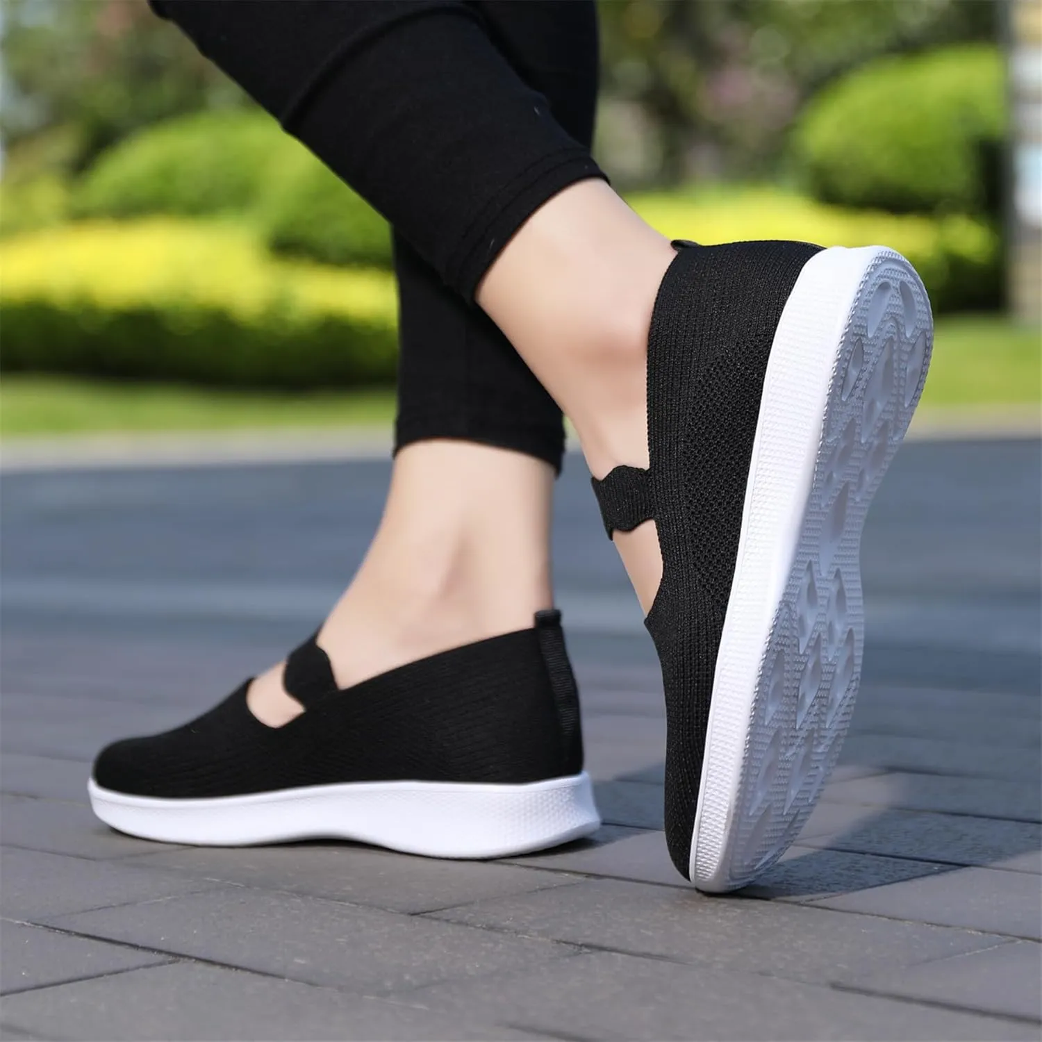 EnllerviiD Women Mary Jane Platform Sneakers Slip On Air Cushion Comfortable Wide Width Lightweight Nurse Shoes Loafers