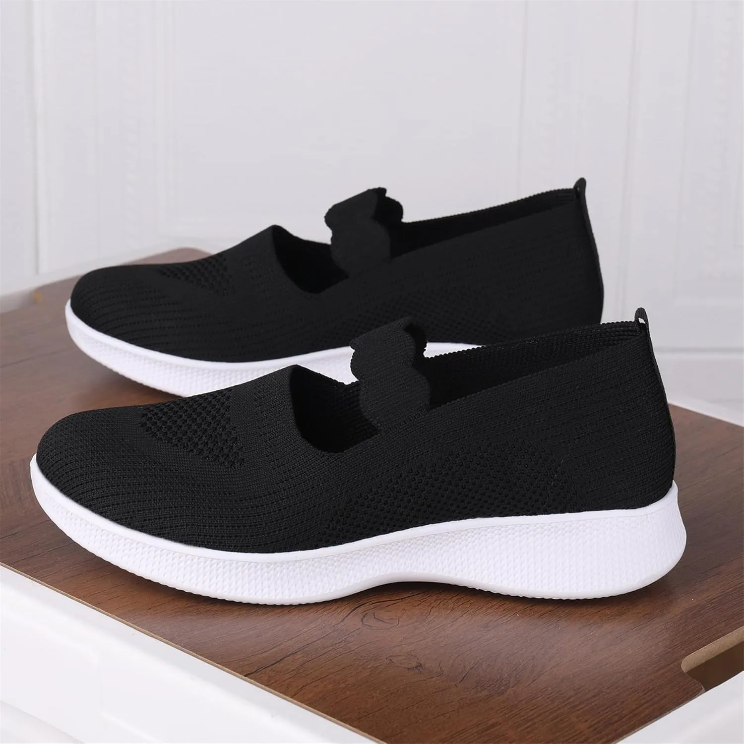 EnllerviiD Women Mary Jane Platform Sneakers Slip On Air Cushion Comfortable Wide Width Lightweight Nurse Shoes Loafers