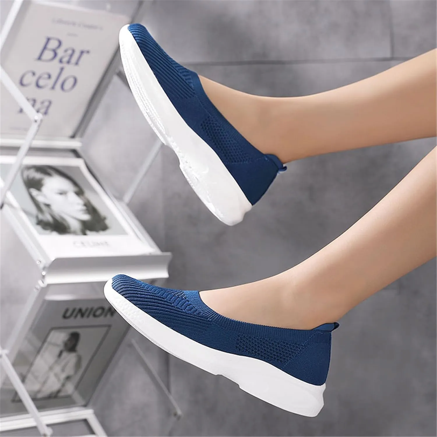 EnllerviiD Women Mary Jane Platform Sneakers Slip On Air Cushion Comfortable Wide Width Lightweight Nurse Shoes Loafers