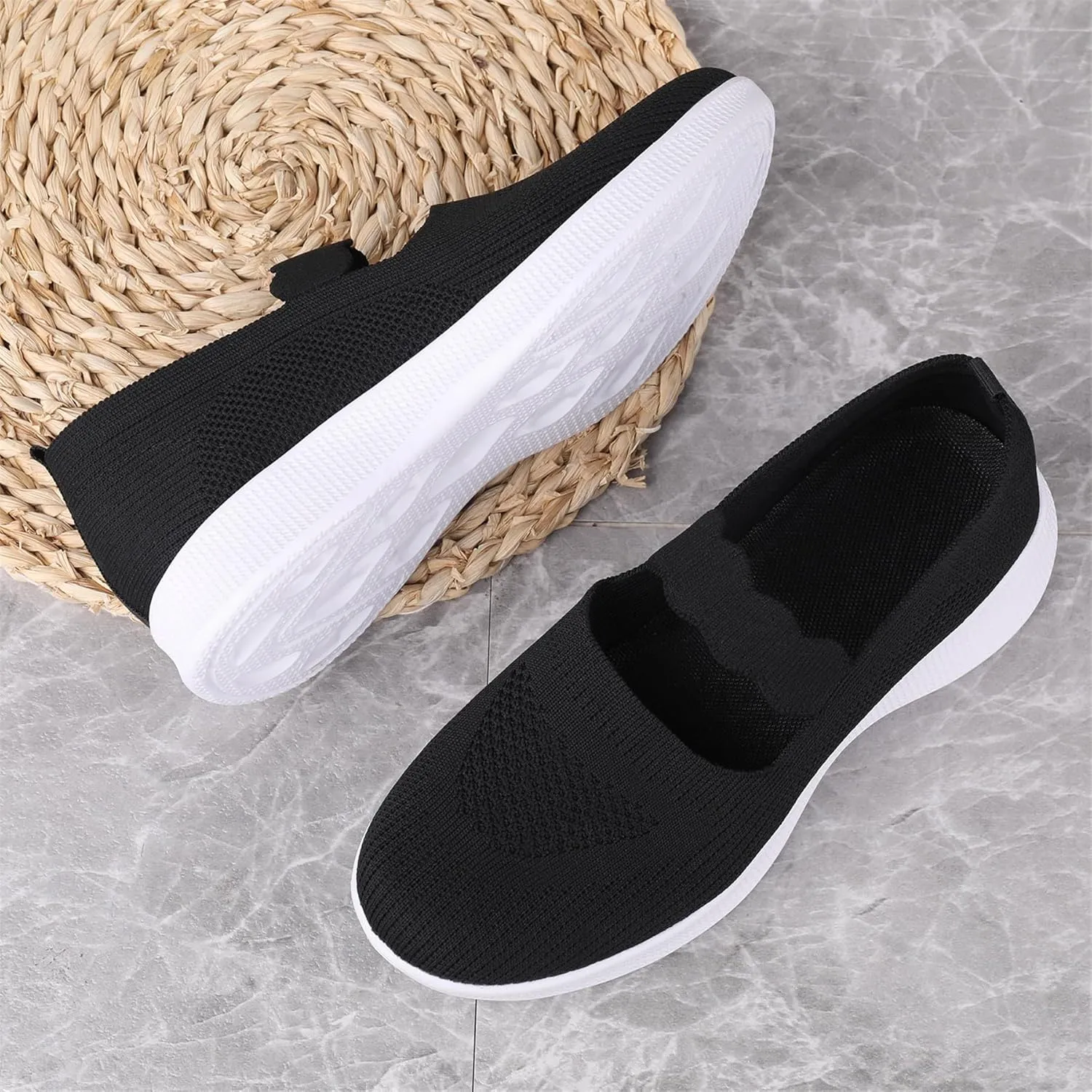 EnllerviiD Women Mary Jane Platform Sneakers Slip On Air Cushion Comfortable Wide Width Lightweight Nurse Shoes Loafers