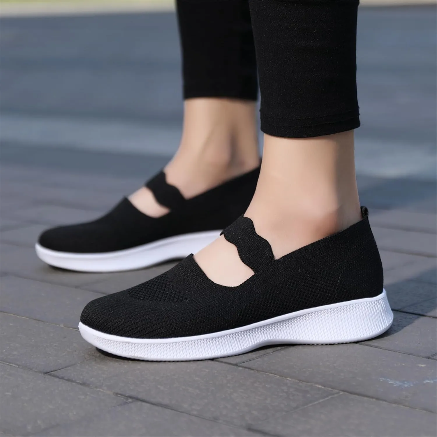 EnllerviiD Women Mary Jane Platform Sneakers Slip On Air Cushion Comfortable Wide Width Lightweight Nurse Shoes Loafers
