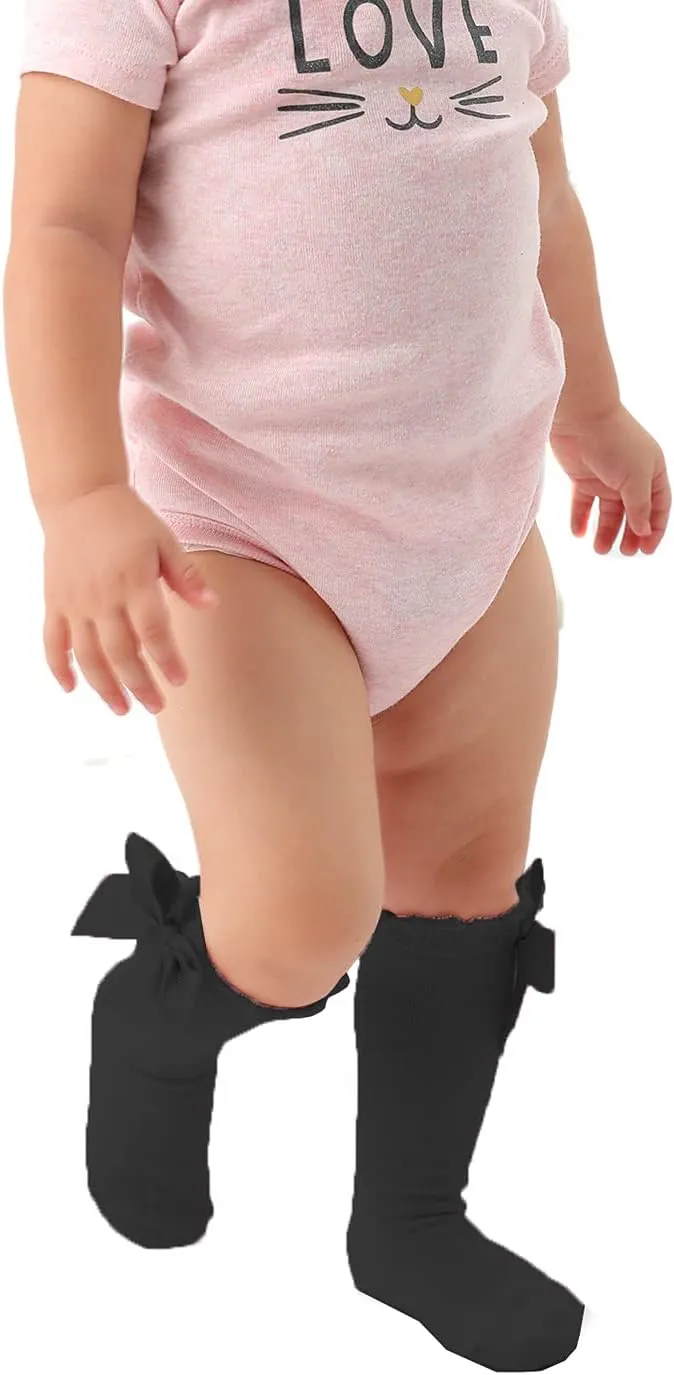 EPEIUS Baby Girls Knee High Socks Cotton Uniform Socks Tube Ruffled Stockings Newborn Infant Toddler (Pack of 3/5)