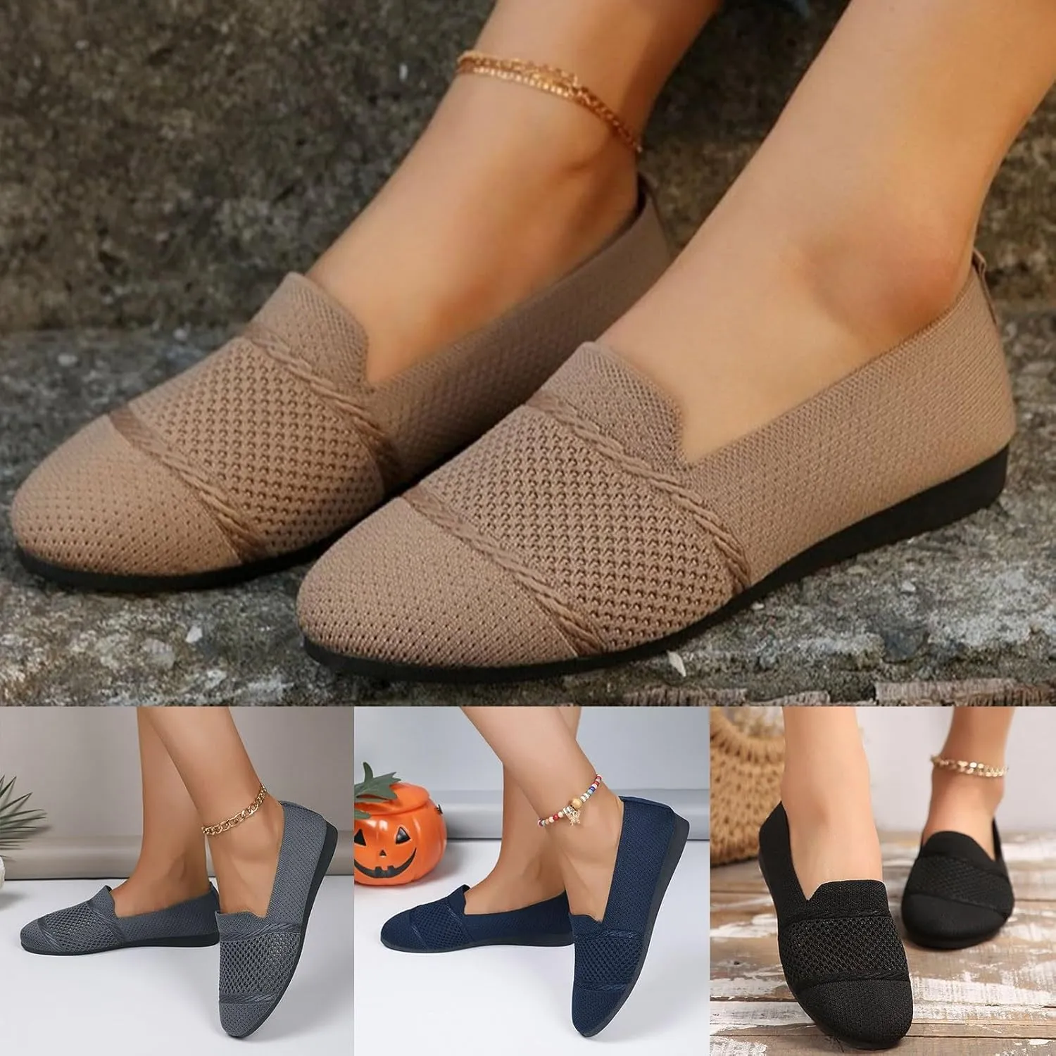 Flat Shoes for Women Comfortable Walking Shoes Casual Silp On Shoes Breathable Business Work Shoes with Arch Support