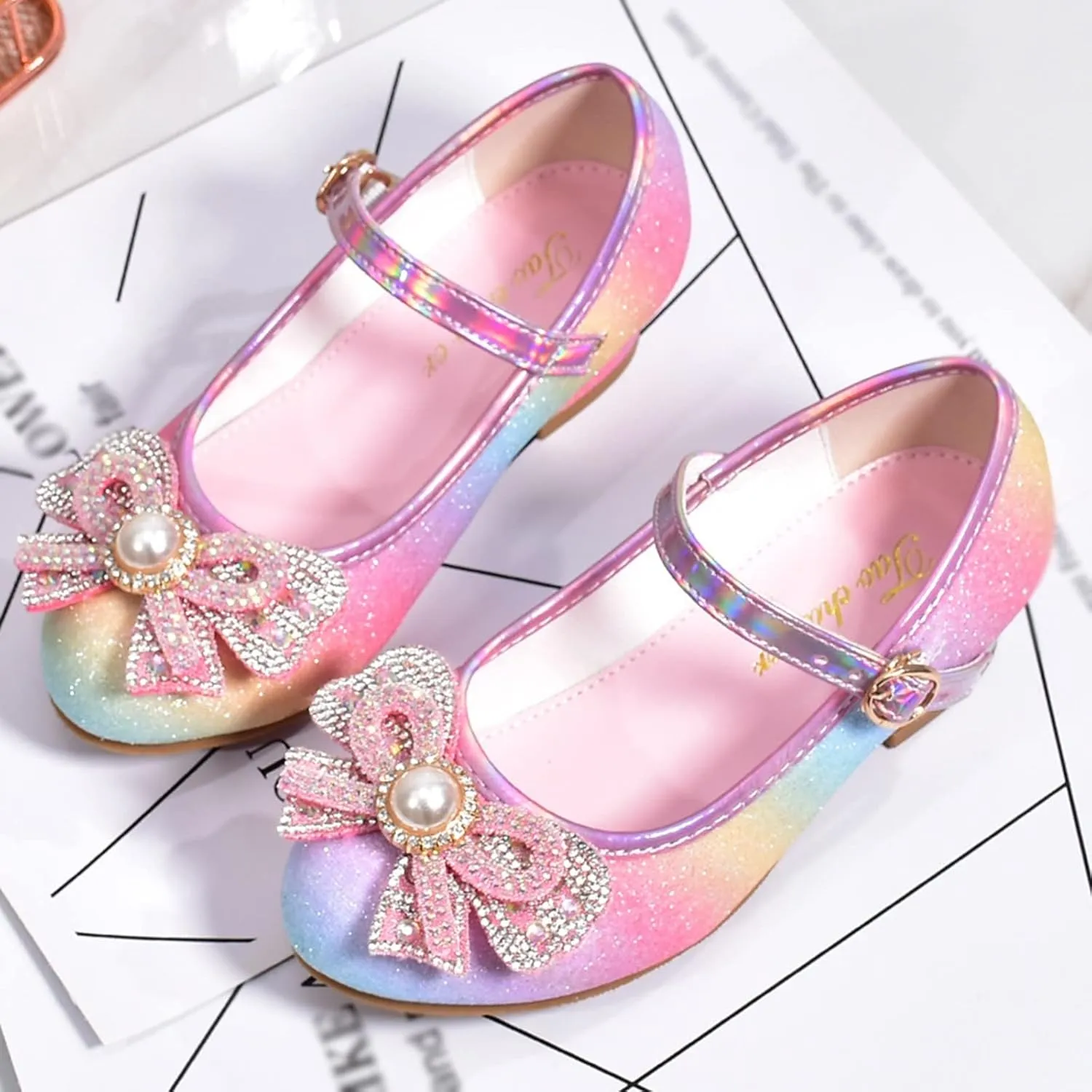 Girl Sandals Children Shoes With Diamond Shiny Sandals Princess Shoes Bow High Heels Show Princess