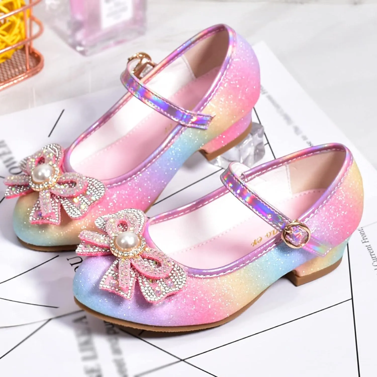 Girl Sandals Children Shoes With Diamond Shiny Sandals Princess Shoes Bow High Heels Show Princess