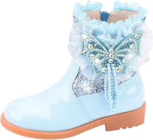 Girls Glitter Mid Calf Boots Side Zipper Snow Boot Fashion Winter Warm Fur Lined Outdoor Shoes for Little Kid/Big Kid