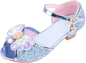 Girls Glitter Sandals High Heels Shiny Princess Dress Shoes with Bow Party Wedding Flower Girl Toddler Boy Dress Shoes