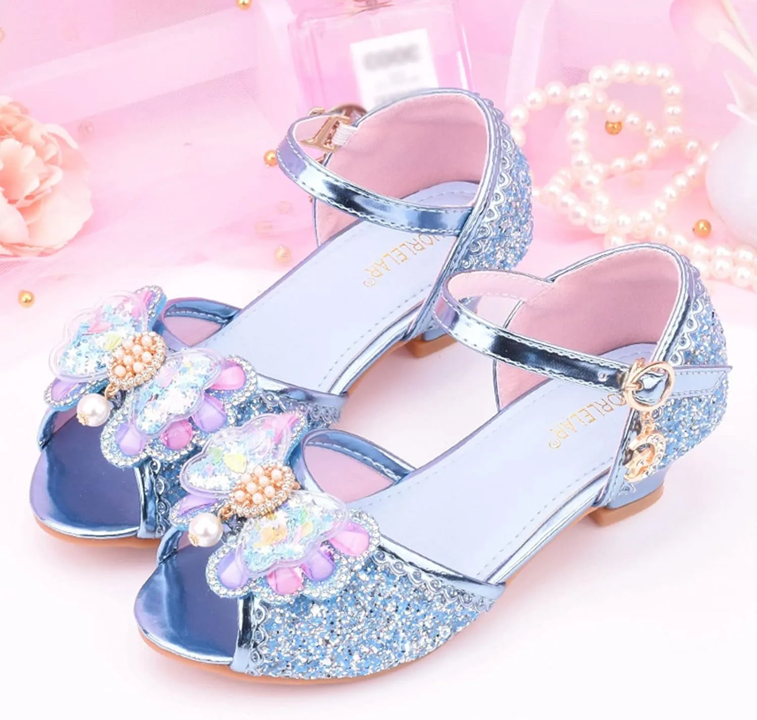 Girls Glitter Sandals High Heels Shiny Princess Dress Shoes with Bow Party Wedding Flower Girl Toddler Boy Dress Shoes
