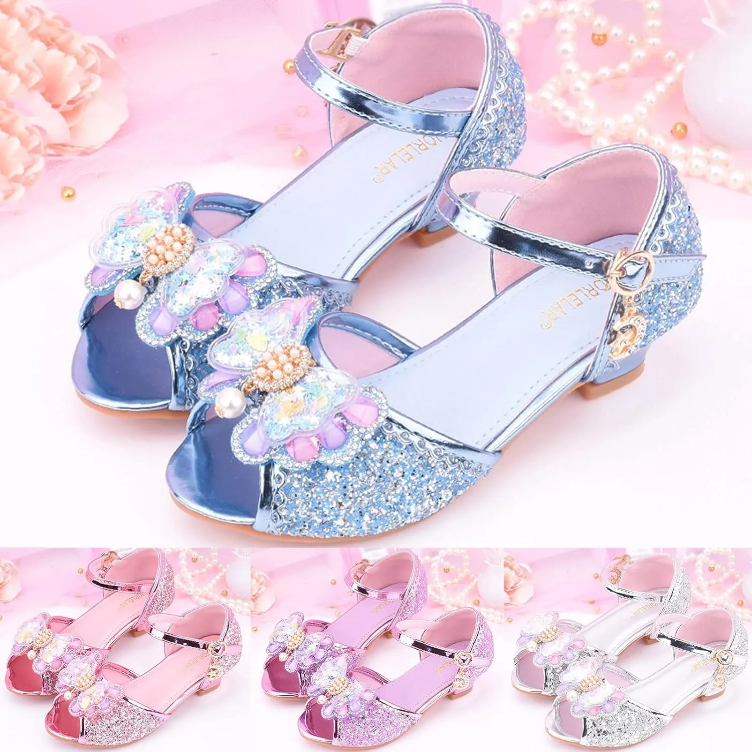 Girls Glitter Sandals High Heels Shiny Princess Dress Shoes with Bow Party Wedding Flower Girl Toddler Boy Dress Shoes