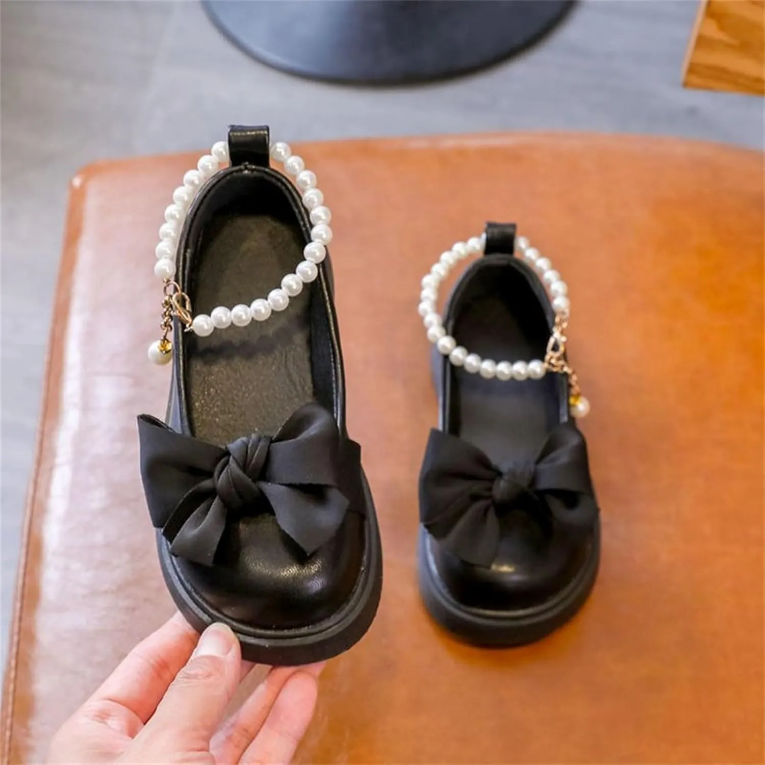 Girls Mary Jane Shoes with Pearls Ankle Strap Toddler Dress Flower Ballet Flat for School Part Wedding Ballerina