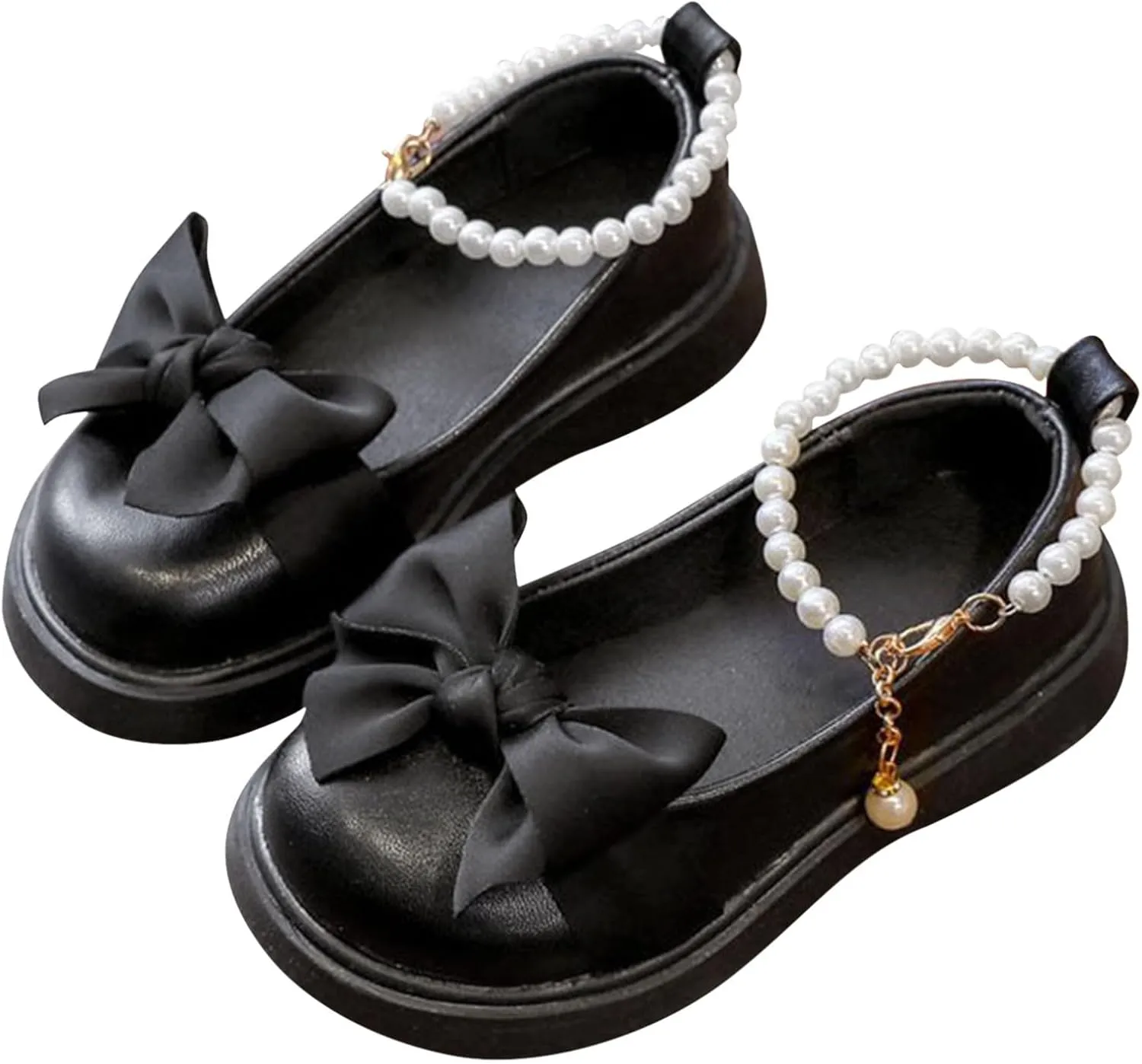 Girls Mary Jane Shoes with Pearls Ankle Strap Toddler Dress Flower Ballet Flat for School Part Wedding Ballerina