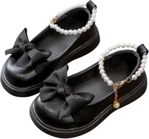 Girls Mary Jane Shoes with Pearls Ankle Strap Toddler Dress Flower Ballet Flat for School Part Wedding Ballerina