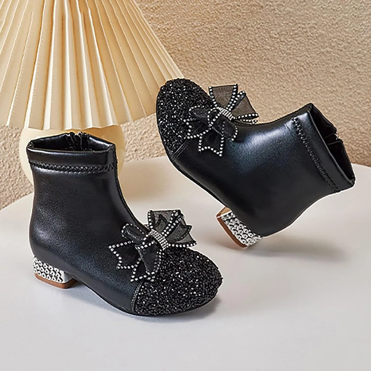 Girls Sandals Leather Shoes For Girls Glitter Ankle Boots Kids Low Heel Dress Booties Fashion Girls Cat Slippers