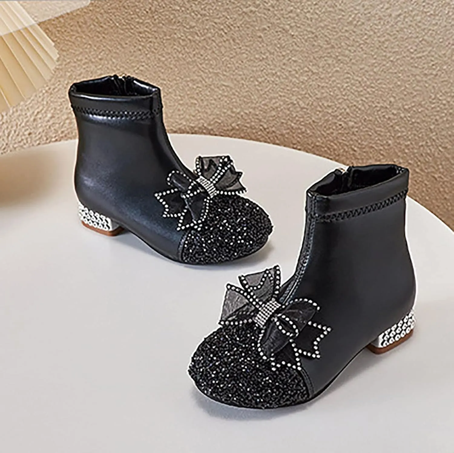 Girls Sandals Leather Shoes For Girls Glitter Ankle Boots Kids Low Heel Dress Booties Fashion Girls Cat Slippers