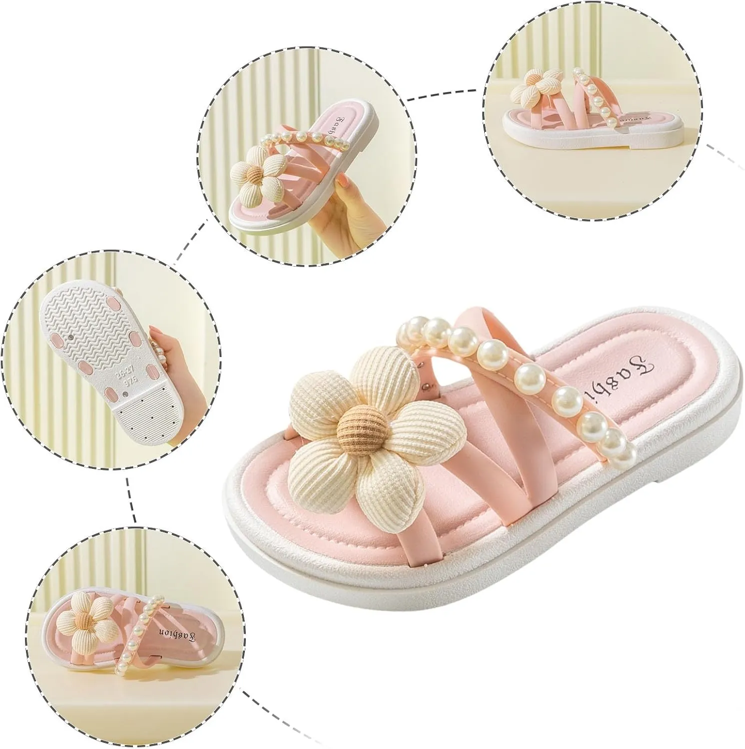 Girls Sandals Open Toe Children Shoes Comfortable Soft Soled Slippers Fashionable Flower Pearl Beach Sandals And Slippers