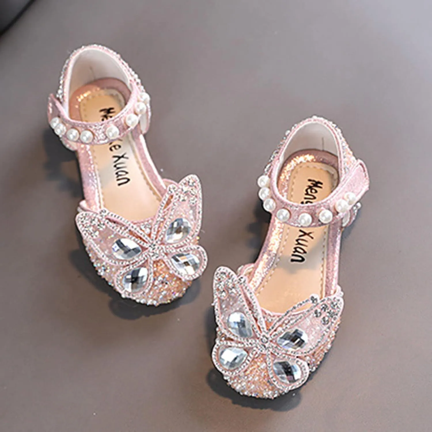 Girls Sandals Performance Dance Dress Shoes Shiny Rhinestone Butterfly Sandals for Kids Wedding Birthday Party