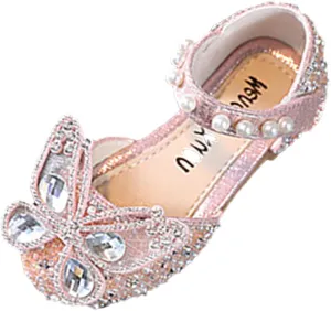 Girls Sandals Performance Dance Dress Shoes Shiny Rhinestone Butterfly Sandals for Kids Wedding Birthday Party