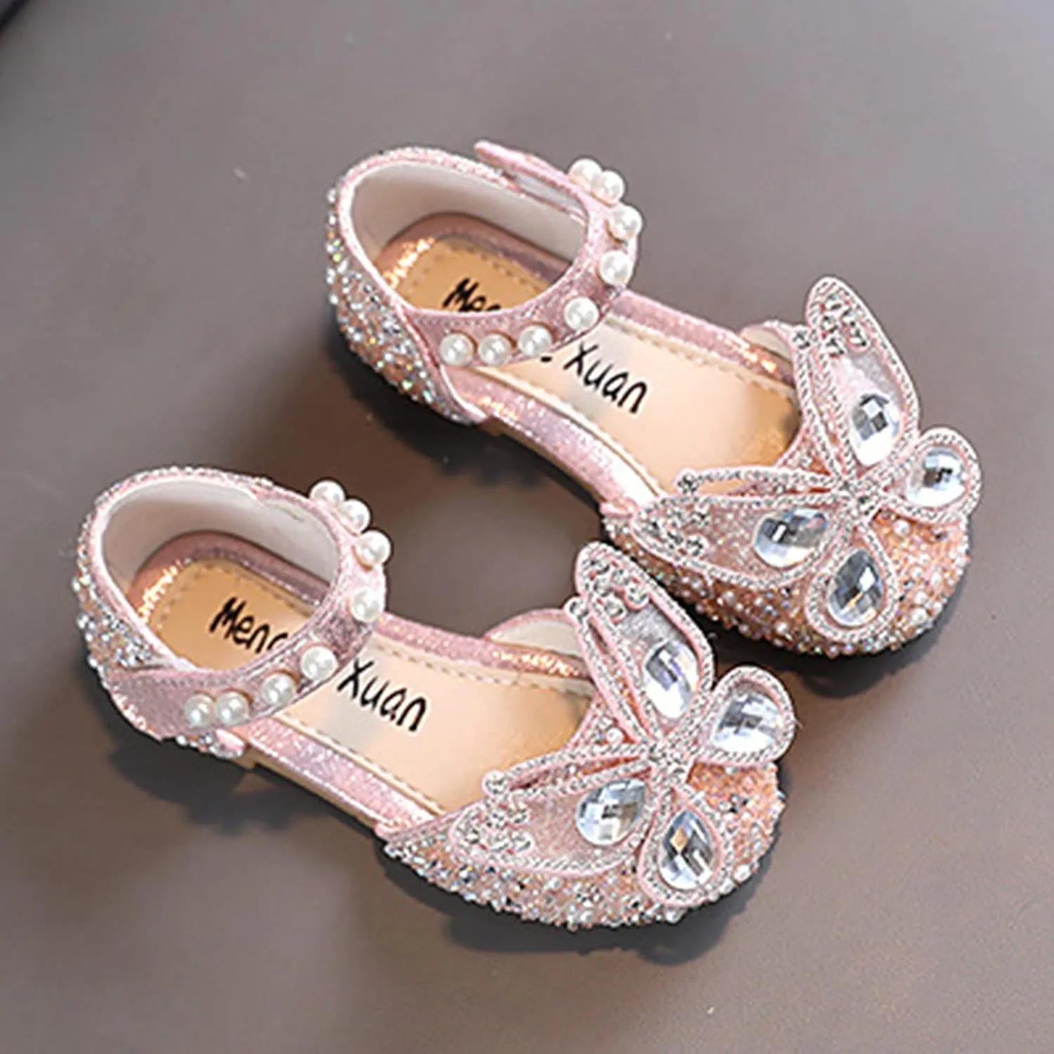 Girls Sandals Performance Dance Dress Shoes Shiny Rhinestone Butterfly Sandals for Kids Wedding Birthday Party