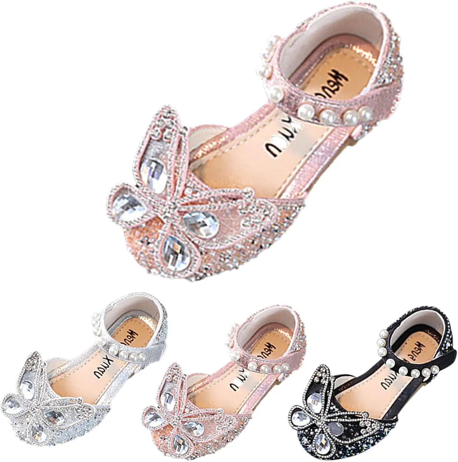 Girls Sandals Performance Dance Dress Shoes Shiny Rhinestone Butterfly Sandals for Kids Wedding Birthday Party